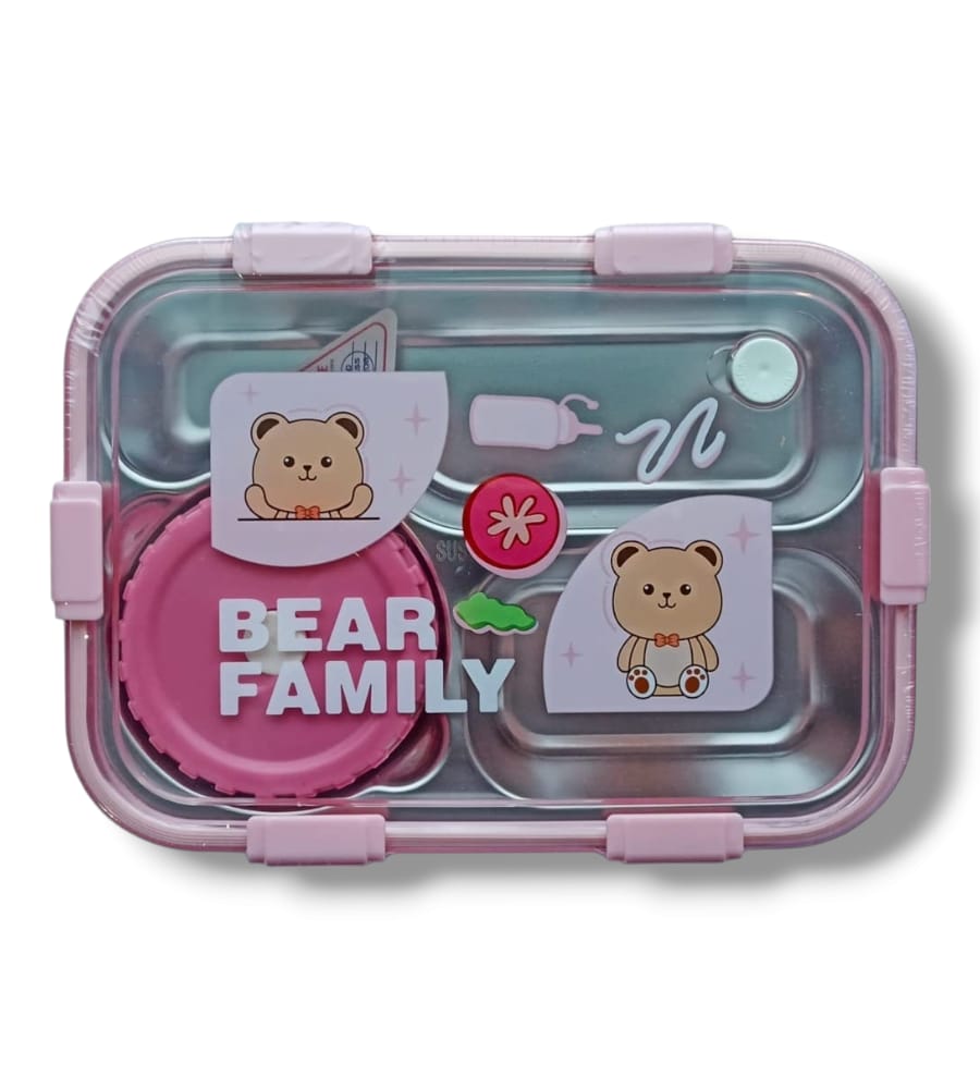 Leakproof Thermal Insulation 3 Compartment Bear Lunch Box (Multi) - Stainless Steel, Reusable, Microwave & Freezer Safe